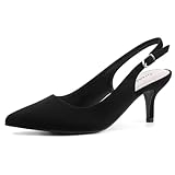 Greatonu Pointed Toe Sandals Slingback Kitten Heels Pointed Toe Pumps Ladies Shoes Heels Dressy Work Date Wedding Party Black