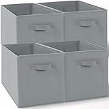 Amazing Tour 4 PCS Cube Storage Boxes 33x38x33 Foldable Fabric with Handles Collapsible for Home Office Nursery Organiser - Clothes Basket Containers, Gray