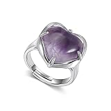 JSDDE Amethyst Healing Crystal Stones Ring Adjustable Heart Crystals Gemstone Rings Jewelry for Women Valentines Gift
