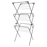 Straame 3 Tier Clothes Airer Drying Indoor and Outdoor Laundry Rack with Non-Slip Feet and Corner Spaces for Hangers, Flat Foldable Space Saving, 63 x 46 138 (Black)