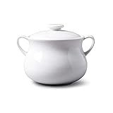 WM Bartleet & Sons 1750 T411 Traditional Porcelain Lidded Individual French Onion Soup and Stew Bowl with Handles 500ml – White
