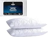 2 Pack Premium Hotel Pillows – Quilted Cover & Soft Hollowfibre Filling – Down Alternative Bed Pillows for Back, Side & Stomach Sleepers – Plush & Supportive