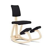 Varier Variable Plus-Iconic Kneeling Chair with Cushioned Backrest Wood / 100% Recycled Polyester Fabric, Natural/Black, One Size 130011