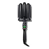 amika high tide jumbo deep hair waver - beach waver hair curler with 3 tourmaline ceramic 1.25” barrels - delivers beach waves without marks - digital adjustable temperature - heat-resistant handle