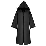 Halloween Cloak Death Wizard Cape Hooded Phantom Grim Reaper Robe Warrior Black Cool Cosplay Clothing Devil Godfather Theme Party Length Cape Fancy Dress Musical Prince Renaissance Hooded Coat for Kid