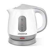 Aigostar Small Electric Kettle, 1 Litre 1100W Low Wattage Kettle for Bedroom Travel Camping Office, Portable Lightweight Water Tea Kettle Cordless, White and Grey - Juliet 30AP8