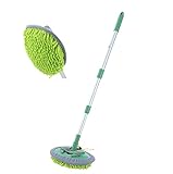 TOPWAY Car Wash Brush Extendable Aluminium 55-108CM Long Handled 2 in 1 Chenille Microfiber Car Wash Mop Cleaning Mitt for Washing Truck SUV RV Trailer Caravan and Household