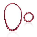 CYNOSURETECH Pearl Necklace and Bracelet Set, Acrylic Costume Jewelry Accessories (Red)
