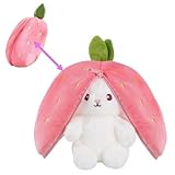 Irunfast 23CM Easter Bunny Plush Toy, Reversible Bunny Strawberry Plushie Toys with Zipper, Soft Easters Strawberry Bunnys Stuffed Animal Toy Easter Bunnys Teddy for Festive Decoration