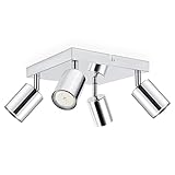 Dehobo Ceiling Spotlight Indoor in Polished Chrome, Kitchen Lights Ceiling GU10 Modern Spot Lights Ceiling Lights with Square Plate, 4 Way Ceiling Light for Kitchen Lounge Bedroom Dining
