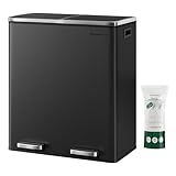 SONGMICS Double Rubbish Bin, 2 x 30L Waste and Recycling Kitchen Bin with 15 Rubbish Bags, Metal Pedal Bin, Plastic Inner Buckets and Hinged Lids, Handles, Soft Closure, Airtight, Black LTB60BK