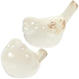 WINOMO 2PCS Ceramic Birds Figurines Bird Figurine Statue Home Decor Mini Bird Ornaments Figurine Gift for Christmas Birthday Home Decor (White Open Beak Close Beak) (2pcs)