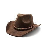 Cowboy Hat for Women and Men Cowboy Hat Wide Brim Outdoor Suede Hat Classic Coffee Color Faux Leather Cowboy Hats for Men and Women Perfect for Cowboy Outfit Outdoor Activities