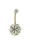 9ct Yellow Solid Gold Large Clear Hexagon shaped Swarovski Stone Austrian Crystal Belly Bar
