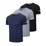 Gaiatiger 3 Pack Mens T-Shirts Quick Dry Running Tops Moisture Wicking Active Athletic Gym Short Sleeve Clothes(520)-Black Grey Nave-M