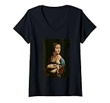 Womens The Lady with an Ermine by Leonardo da Vinci (1490) V-Neck T-Shirt