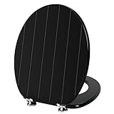 Angel Shield Black Toilet Seat Antibacterial Adjustable Hinges Wooden Toilet Seat Fits Never Slips for Bathroom (Classic, Black)