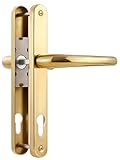 SORWDUERM Pvd Gold Door Handles Set 92mm PZ Centres 210mm Screw Hole Distance 240mm Backplate Length Replacement Door Lever for UPVC Composite Timber Door Stainless Steels