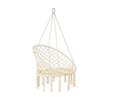 Beige Hammock Chair Macrame Swing,Hanging Cotton Rope Swing Chair, Comfortable Sturdy Hanging Chairs for Indoor, Outdoor, Home, Patio, Yard, Garden,Max Weight: 120KG