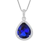 FJ Teardrop Pendant Necklace 925 Sterling Silver Blue Sapphire Necklace September Birthstone Jewellery Gifts for Women Mom Wife Her