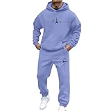 Generisch Men's Hoodie and Jogging Bottoms Set Casual Pullover Tracksuit with Letter Print for Daily Gym Running Street Outfit, navy, XL