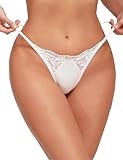 FULLJOYLOVE Lace G-String Thongs for Women Seamless Sexy Floral Underwear Breathable T-back Tangas Low Waist Briefs White