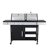 Woodland Grill 3 Burner Dual Fuel BBQ - Gas & Charcoal Barbecue Grill, Side Burner, Integrated BBQ Thermometer, 2 Warming Trays, Adjustable Flame. Propane Gas Regulator Included - WG1103SB