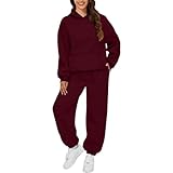 Tracksuit Womens Full Set UK Lounge Wear Sets 2 Piece Coord Sets Outfits Oversized Hoodie and Sweatpants Baggy Jogger Set Gym Activewear Y2k Travel Outfit (A-Wine, M)