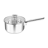 Penguin Home Saucepan 18cm, 2 Litre Stainless Steel Sauce Pan with Glass Lid/Induction Safe Saucepan Set with Double Pouring Lips/MilkPan Cookware Set Cooking Pots & Pans/Dishwasher Safe