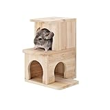 CHIIRAKU Chinchilla House – Natural Wooden Pet Hideout with Wooden Peg, No Paint, Safe & Durable, Ideal for Teeth Grinding