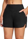 baleaf Swim Shorts Womens Tummy Control High Waisted Swimming Board Shorts with Pockets Liner Quick Dry 3'' UPF 50+ Black L