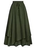 SCARLET DARKNESS Womens Cottagecore Maxi Skirt Ruffle Layered Renaissance Skirt for Beach Olive Green XL
