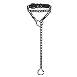 ADEMISHIA Handmade Black Leather Choker Collar For Women, Punk Gothic Heart O-ring Slip Chain Long Necklace with Adjustable Buckle (Black&Black)