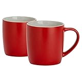 Argon Tableware Coloured Coffee Mugs - Matte Red - 350ml - Pack of 2 - Matt Ceramic Stoneware Latte Cappuccino Cups Hot Chocolate Cups Colourful Mug Set with Handle