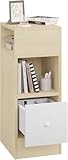 EUGAD Slim Bedside Table, Narrow Bedside Cabinet, with 2 Open Shelves 1 Drawer, 25 x 66 x 30 cm, nightstand for bedroom, Wood, Oak, 0192ZZ