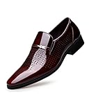 Mens Loafers Fashion Lace-ups Leather Pointed Toe Slippers Comfy Slip-on Business Dress Flats Breathable Driving Shoes Red