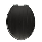 AQUALONA® Premium Tongue and Groove Soft Close Toilet Seat - Moulded Wood - Stainless Steel Slow Close Hinges - Wipe Clean - Contemporary Design - Durable (Black)