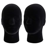 Hedume 2 Pack Mannequin Head Stand Model, Foam Black Velvet Male Wigs Display Model, Mannequin Manikin Head for Wig, Hat, Glasses