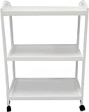 PREMZO Kitchen Trolley 3 Tier Wooden Cart Serving Island Rolling Portable Wheels Sideboard Utility Storage Rack Shelves For Dinning Office Home Classroom Kitchen (White)