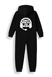 Brand Threads Boys Gaming Onesie - Can't Hear You I'm Gaming Print, Cotton-Rich Hooded All-in-One Loungewear, Super Soft Zip Front and Rib Cuffs, Black Kids Gamer Onesie, Ages 3–14 Years