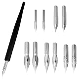 Lotsdonxia 11PCS Solid Wooden Dip Pen Vintage Art Fountain Pen with Interchangeable Nibs Suitable for English Calligraphy and Comics（Black）