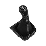 Zilimontt Car Gear Shift Boot Leather Shifter Cover Manual Transmission Compatible with for Golf MK5 MK6 2004-2012 for Jetta MK3 for Scirocco for EOS Black Interior Parts(6 Speed)