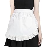 XXLKVSK 1Pcs Half White Apron Short Women's Waist Apron with 2 Pockets Waitress Servant Costume Apron for Kitchen Cooking Restaurant Coffee Shop Bistro aprons for women