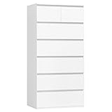 FOREHILL White Chest of Drawers Bedroom Tall Storage Cabinet with 7 Drawers Dresser Drawers Bedroom Storage Cupboard for Living Room Hallway Wooden 60x40x119cm