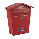 ZENO Post Box | Large Wall Mounted Modern Mailbox | Post Letter Box for Home | Classic Mail Box with 2 Keys | Easy To Install | Super Secure | Nameplate | Keep Your Mail Safe (Red)