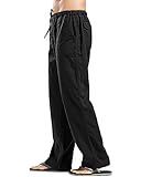YAOHUOLE Men Linen Trouser Casual Loose Fit Lightweight Elastic Waist Drawstring Yoga Beach Pant Black 2XL