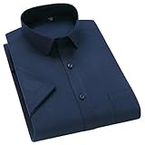 MUFURONG Men's Summer Vintage Business Casual Solid Color Striped Plaid Short Sleeve Shirt 205 XS