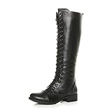 AJVANI flat low block heel lace up zip calf biker military boot size 6 39