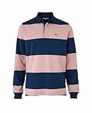 THE SAVILE ROW COMPANY LONDON Men's Heavyweight Cotton Jersey Rugby Shirt - Navy Pink Stripe - Large
