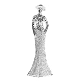 Darthome Silver Elegant Lady Figurine Ornament, 11x31x6cm, Art Deco Hand On Hip Woman Crushed Diamond Effect Sculpture